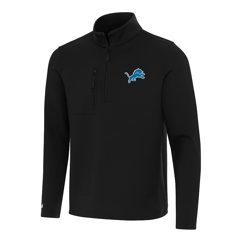 Men's Antigua Black Detroit Lions Insider Quarter-Zip Pullover Top