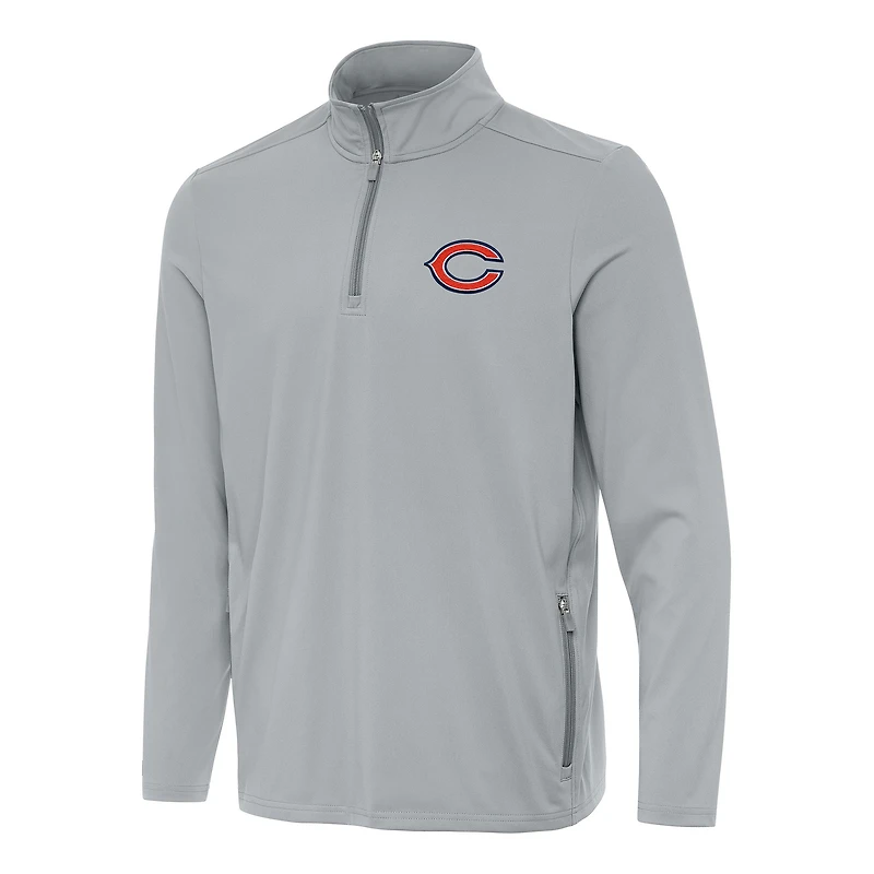 Men's Antigua  Gray Chicago Bears Perilous Quarter-Zip Pullover Top