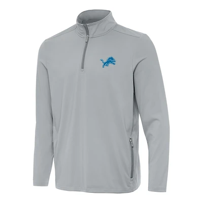 Men's Antigua  Gray Detroit Lions Perilous Quarter-Zip Pullover Top