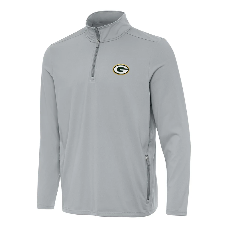 Men's Antigua  Gray Green Bay Packers Perilous Quarter-Zip Pullover Top
