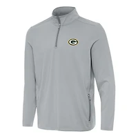 Men's Antigua  Gray Green Bay Packers Perilous Quarter-Zip Pullover Top