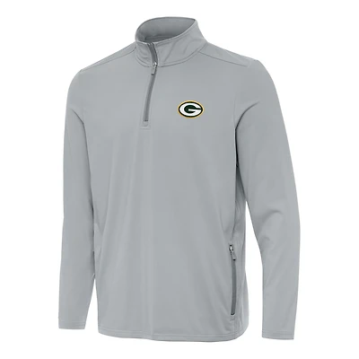 Men's Antigua  Gray Green Bay Packers Perilous Quarter-Zip Pullover Top