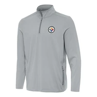 Men's Antigua  Gray Pittsburgh Steelers Perilous Quarter-Zip Pullover Top