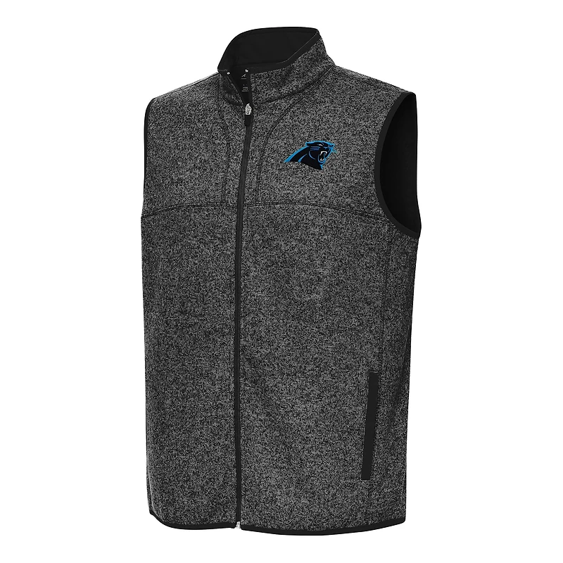 Men's Antigua Heather Black Carolina Panthers Fortune Full-Zip Vest