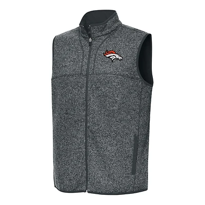Men's Antigua  Heather Charcoal Denver Broncos Fortune Full-Zip Vest