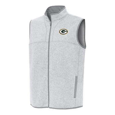 Men's Antigua  Heather Gray Green Bay Packers Fortune Full-Zip Vest