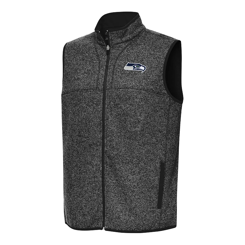 Men's Antigua  Heather Black Seattle Seahawks Fortune Full-Zip Vest