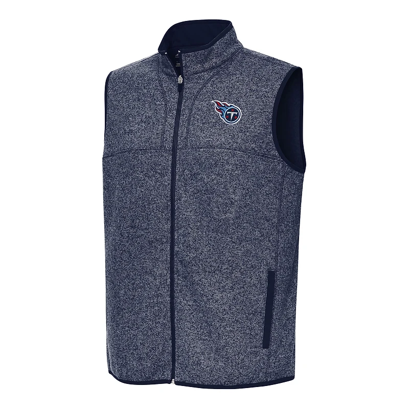 Men's Antigua Heather Navy Tennessee Titans Fortune Full-Zip Vest