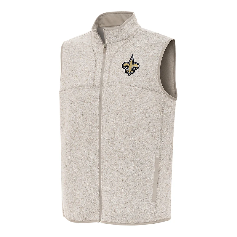 Men's Antigua  Oatmeal New Orleans Saints Fortune Full-Zip Vest