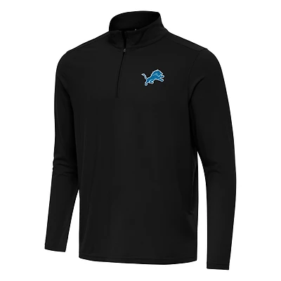 Men's Antigua Black Detroit Lions Intent Quarter-Zip Pullover Top