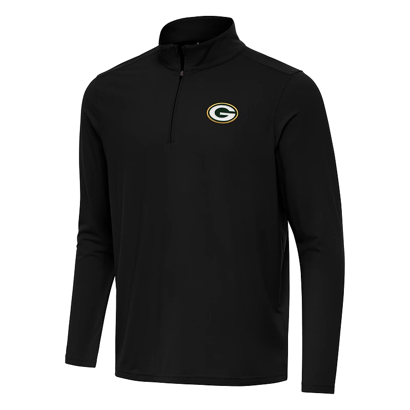 Men's Antigua Black Green Bay Packers Intent Quarter-Zip Pullover Top