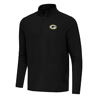 Men's Antigua Black Green Bay Packers Intent Quarter-Zip Pullover Top