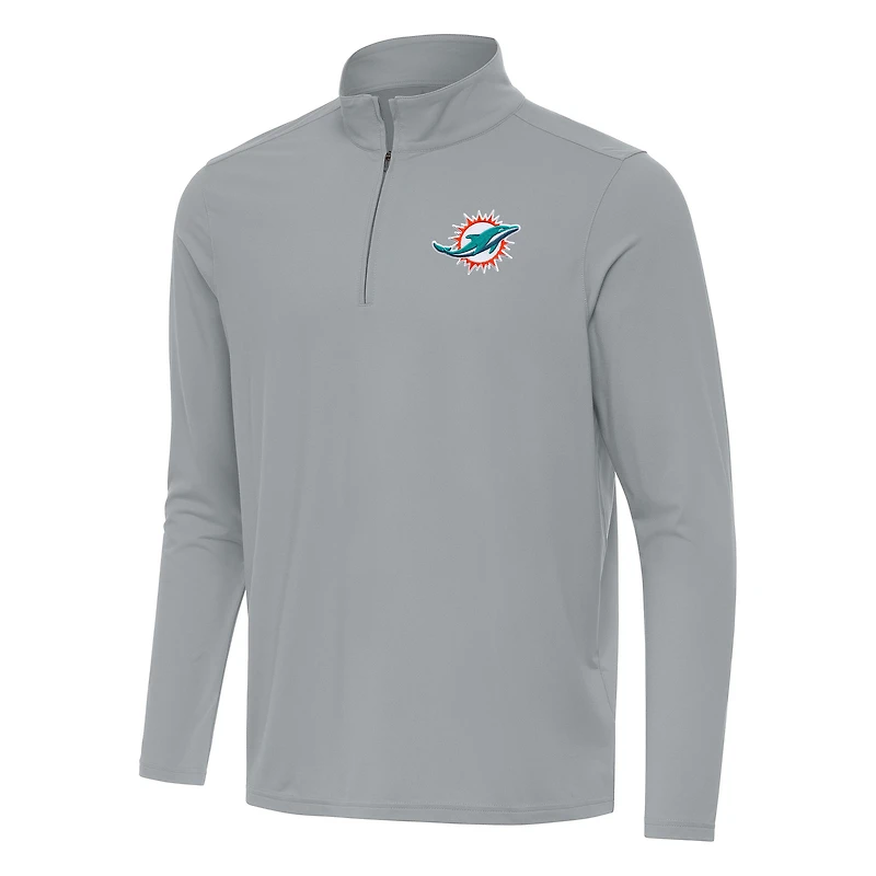 Men's Antigua Gray Miami Dolphins Intent Quarter-Zip Pullover Top