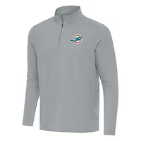 Men's Antigua Gray Miami Dolphins Intent Quarter-Zip Pullover Top