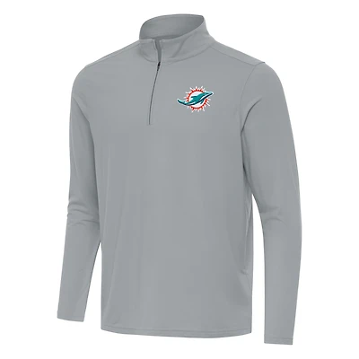 Men's Antigua Gray Miami Dolphins Intent Quarter-Zip Pullover Top
