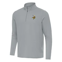 Men's Antigua Gray Minnesota Vikings Intent Quarter-Zip Pullover Top