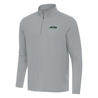 Men's Antigua Gray New York Jets Intent Quarter-Zip Pullover Top