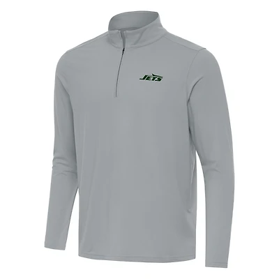 Men's Antigua Gray New York Jets Intent Quarter-Zip Pullover Top