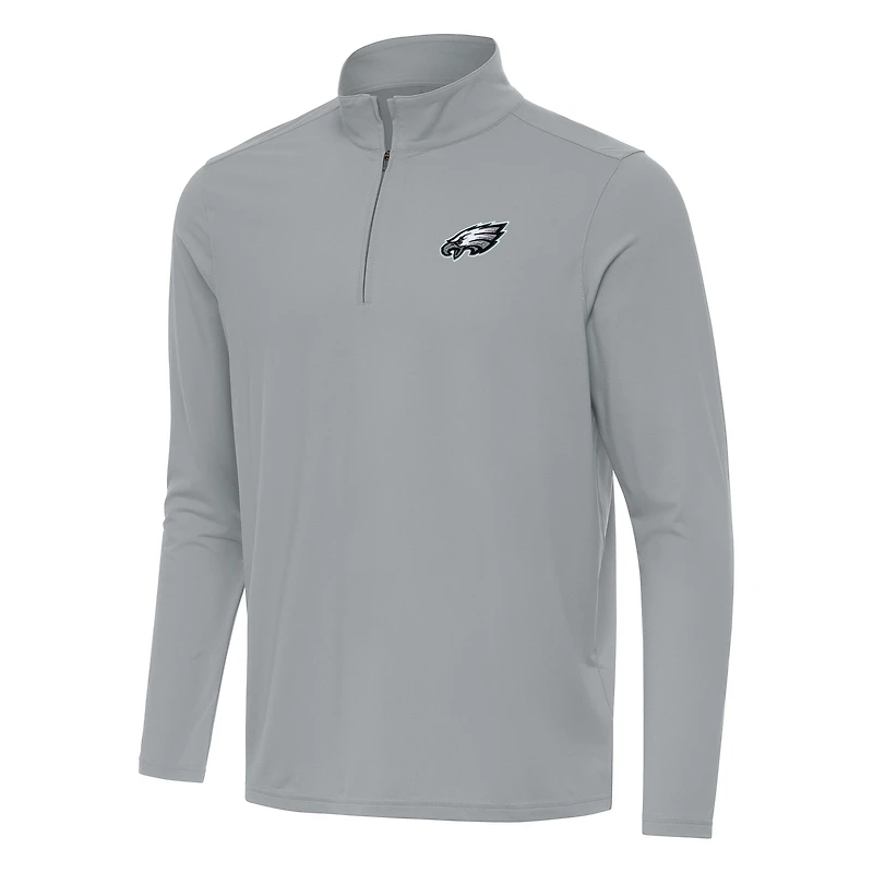 Men's Antigua Gray Philadelphia Eagles Intent Quarter-Zip Pullover Top