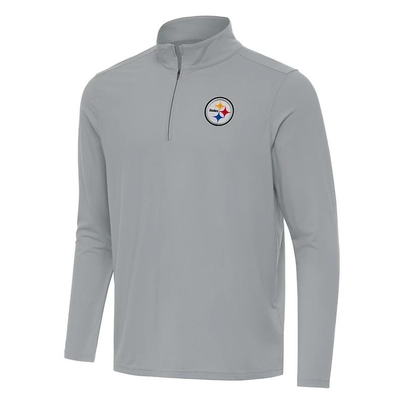 Men's Antigua Gray Pittsburgh Steelers Intent Quarter-Zip Pullover Top