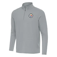 Men's Antigua Gray Pittsburgh Steelers Intent Quarter-Zip Pullover Top
