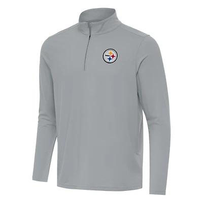 Men's Antigua Gray Pittsburgh Steelers Intent Quarter-Zip Pullover Top
