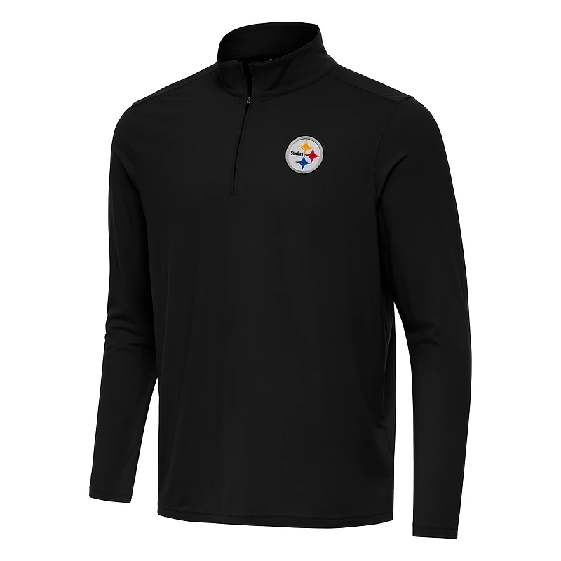 Men's Antigua Black Pittsburgh Steelers Intent Quarter-Zip Pullover Top