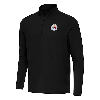 Men's Antigua Black Pittsburgh Steelers Intent Quarter-Zip Pullover Top