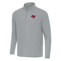 Men's Antigua Gray Tampa Bay Buccaneers Intent Quarter-Zip Pullover Top