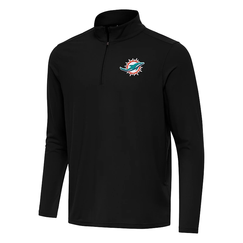 Men's Antigua Black Miami Dolphins Intent Quarter-Zip Pullover Top