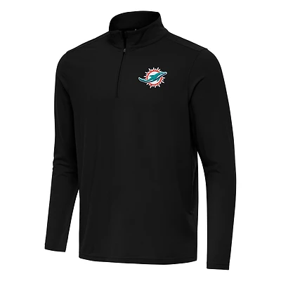 Men's Antigua Black Miami Dolphins Intent Quarter-Zip Pullover Top