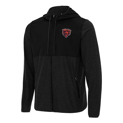 Men's Antigua Black/Charcoal Chicago Bears Bear Logo Sway Full-Zip Hoodie