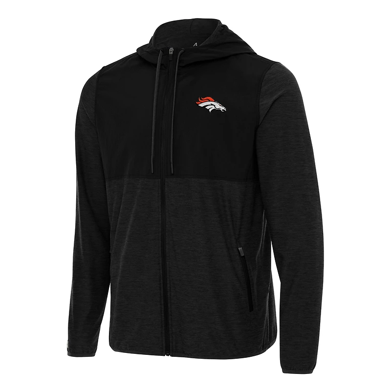 Men's Antigua Black/Charcoal Denver Broncos  Sway Full-Zip Hoodie