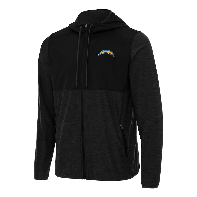 Men's Antigua Black/Charcoal Los Angeles Chargers  Sway Full-Zip Hoodie