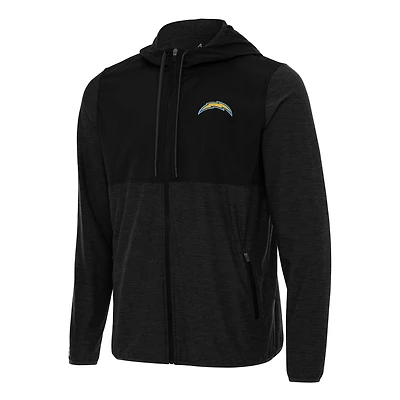 Men's Antigua Black/Charcoal Los Angeles Chargers  Sway Full-Zip Hoodie