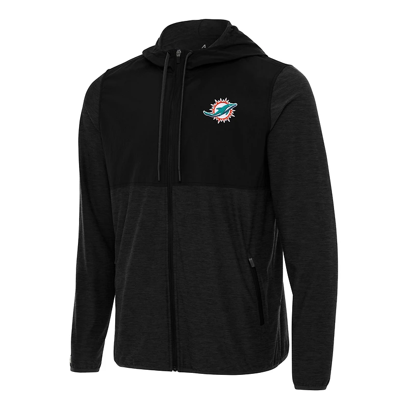 Men's Antigua Black/Charcoal Miami Dolphins  Sway Full-Zip Hoodie