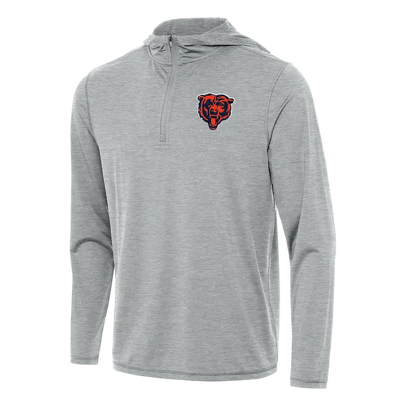 Men's Antigua Heather Chicago Bears Bear Logo Tidy Quarter-Zip Pullover Hoodie