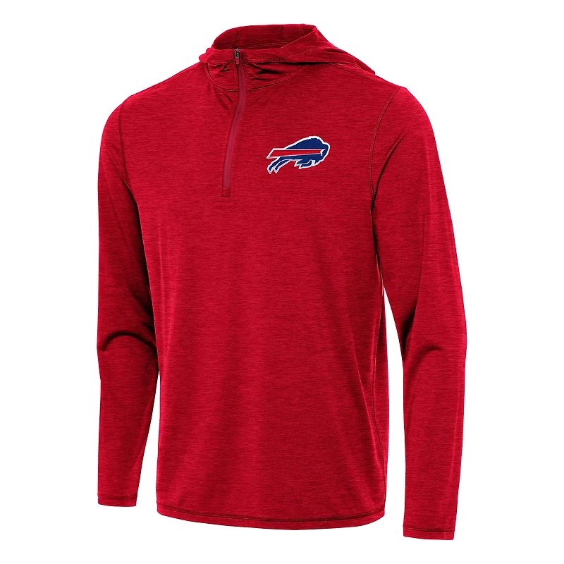 Men's Antigua Heather Red Buffalo Bills  Tidy Quarter-Zip Pullover Hoodie