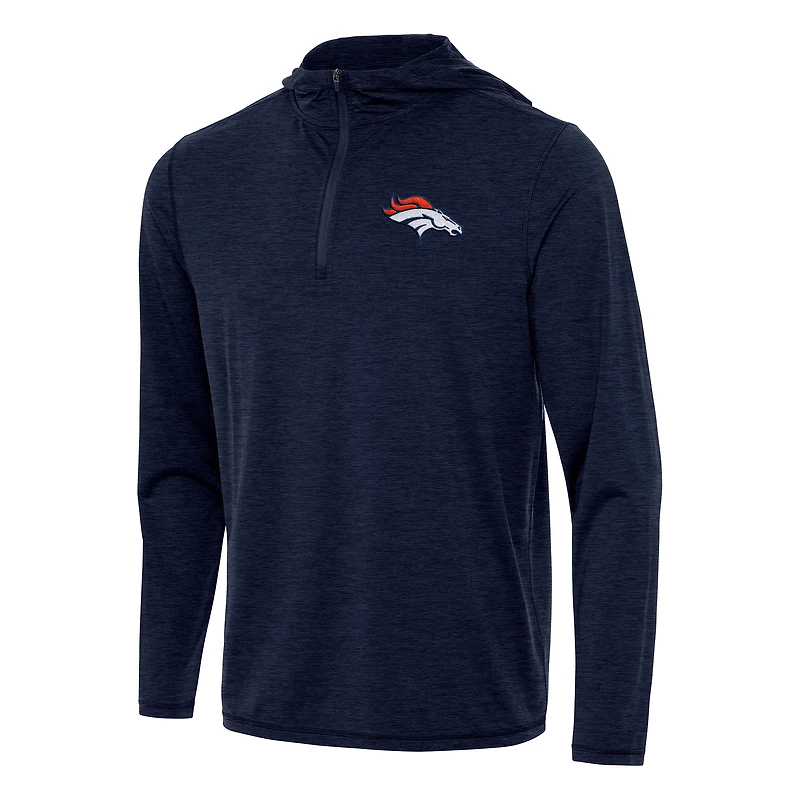 Men's Antigua Heather Navy Denver Broncos Tidy Quarter-Zip Pullover Hoodie