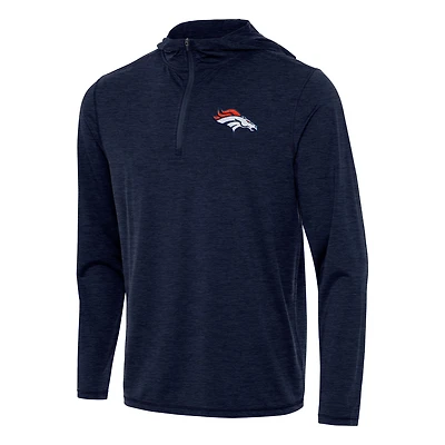 Men's Antigua Heather Navy Denver Broncos  Tidy Quarter-Zip Pullover Hoodie