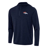 Men's Antigua Heather Navy Denver Broncos  Tidy Quarter-Zip Pullover Hoodie