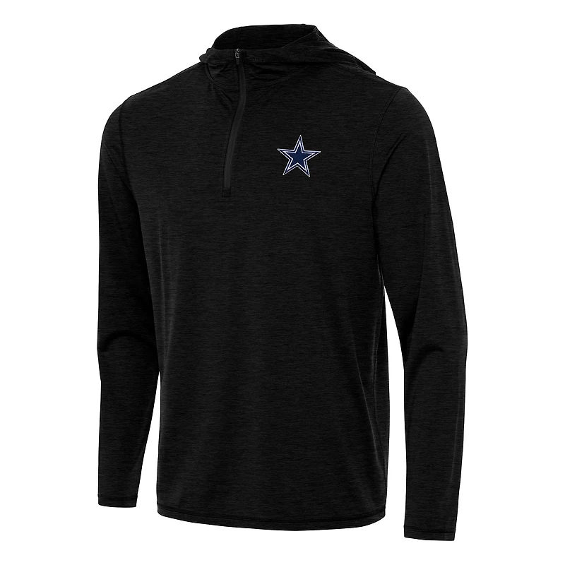 Men's Antigua Heather Black Dallas Cowboys  Tidy Quarter-Zip Pullover Hoodie