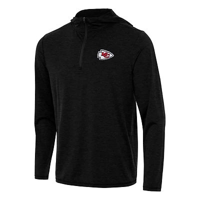 Men's Antigua Heather Black Kansas City Chiefs  Tidy Quarter-Zip Pullover Hoodie