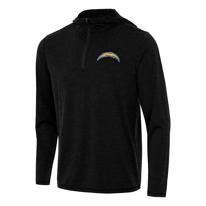 Men's Antigua Heather Black Los Angeles Chargers  Tidy Quarter-Zip Pullover Hoodie