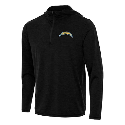 Men's Antigua Heather Black Los Angeles Chargers  Tidy Quarter-Zip Pullover Hoodie