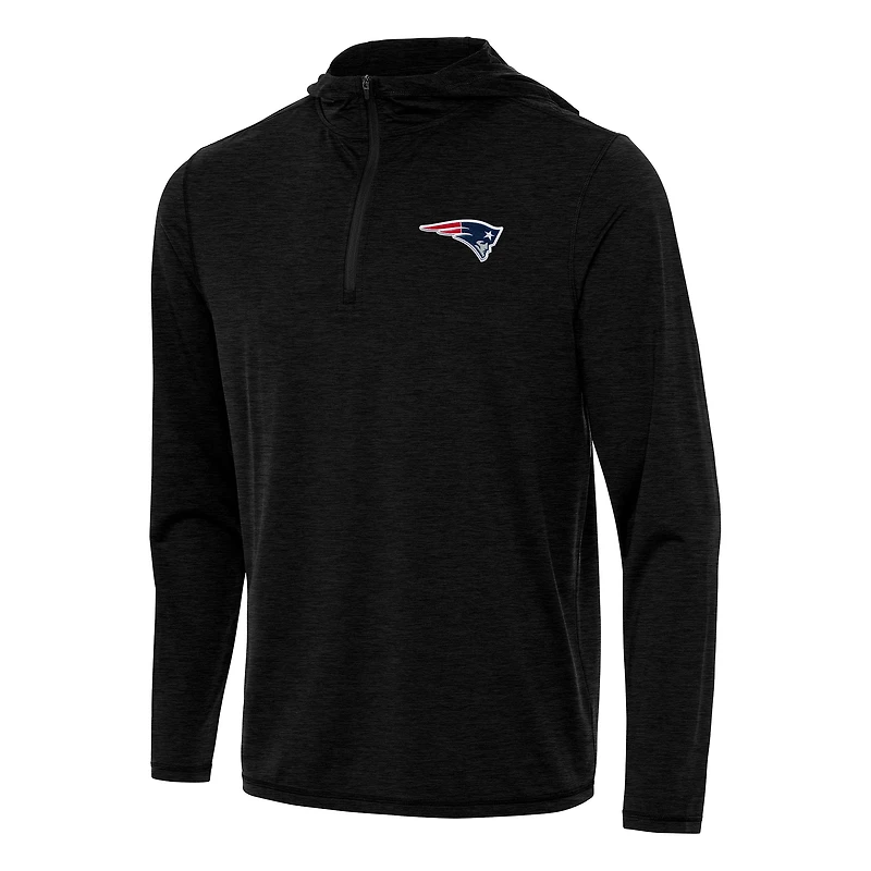 Men's Antigua Heather Black New England Patriots  Tidy Quarter-Zip Pullover Hoodie