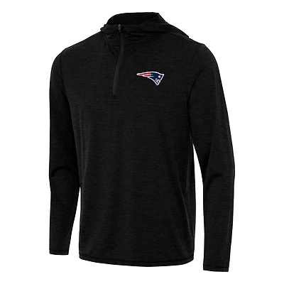 Men's Antigua Heather Black New England Patriots  Tidy Quarter-Zip Pullover Hoodie