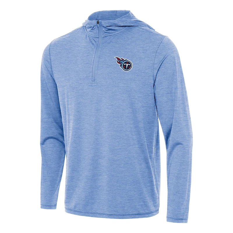 Men's Antigua Heather Light Blue Tennessee Titans Tidy Quarter-Zip Pullover Hoodie