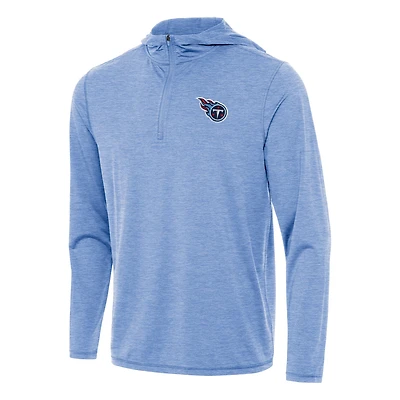 Men's Antigua Heather Light Blue Tennessee Titans  Tidy Quarter-Zip Pullover Hoodie