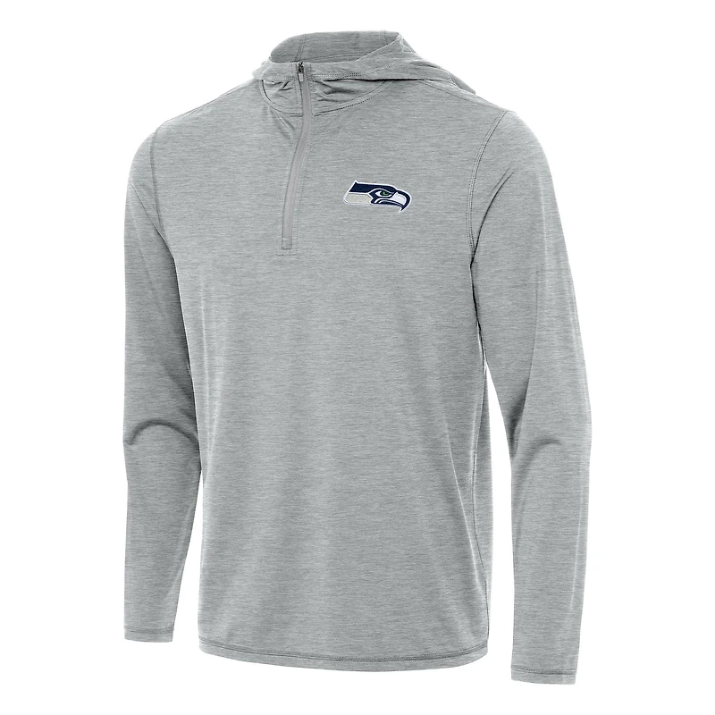 Men's Antigua Heather Gray Seattle Seahawks  Tidy Quarter-Zip Pullover Hoodie